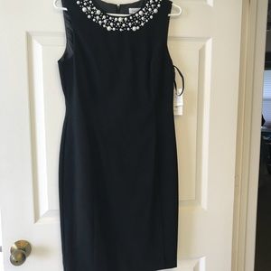 NWT Calvin Klein black dress pearl beaded collar